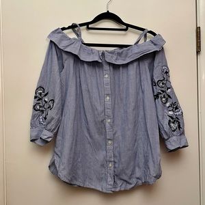 LOFT off-the-shoulder striped blouse